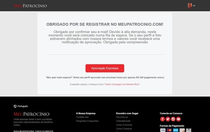 mensagem de agradecimiento pelo registro e lista de espera