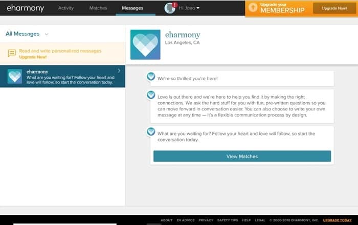 sitema de mensagens eharmony